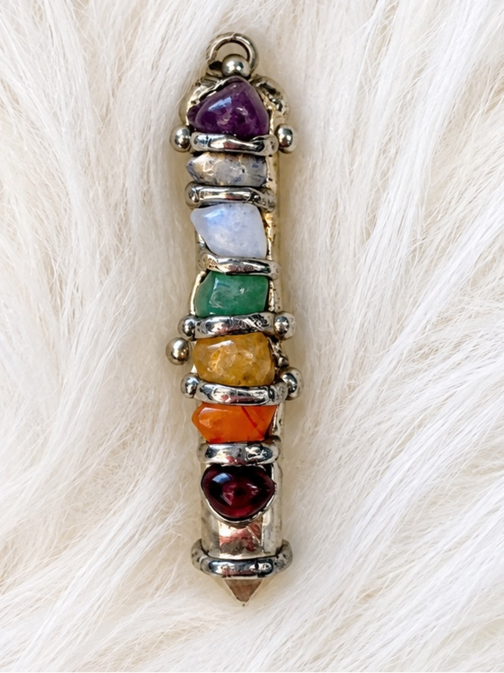 Seven-Stone Colorful Pendant Necklace - Multicolor Gem Accent